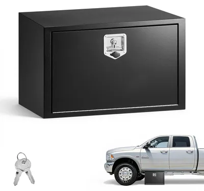 Produktbild von Lkw Unterbaubox - Unterflur Staukasten Werkzeugkiste - 76,2 x 45,7 x 45,7 cm - Kaltgewalzter Stahl - Wasserdicht - T-Griff Schloss abschließbar - Lkw & Anhänger - Schwarz
