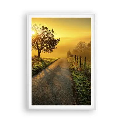 Produktbild von Gerahmtes Poster - Weißer Rahmen - Feld Straße Baum - 70x100 cm - Wand Bild - Wanddeko - Wandbilder - Kunstposter - Wandposter - Bilderrahmen - Bilder - Kunstdruck - Wandbild - P2WPA70x100-3851
