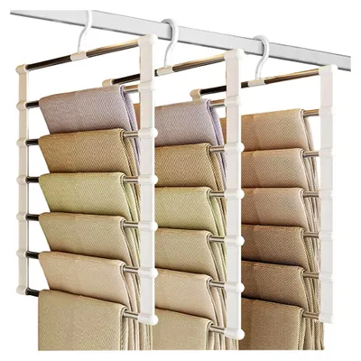 Produktbild von 3 Stück platzsparende Hosenbügel, mehrstöckige Kleiderbügel für Hosen, Edelstahl Hosenaufhängung, faltbare Kleiderbügel für Hosen, Schals, Jeans und Krawatten