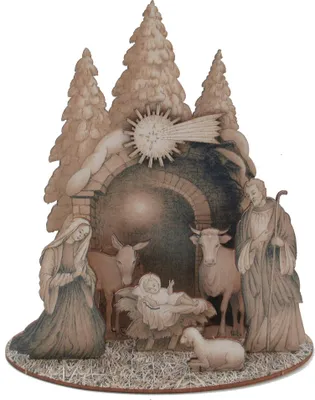 Productafbeelding van Traditionele houten kerststal met waaierdetails, bruin, 20 x 22 cm
