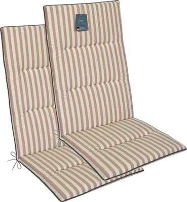 Produktbild von LILENO HOME Gartenstuhl Auflagen als [2er Set - Hochlehner] in Streifen Rosa + Keder Grau - bequeme Liegen als Sitzauflagen für Gartenmöbel - Stuhlkissen für Gartenstühle und Klappstühle MAD