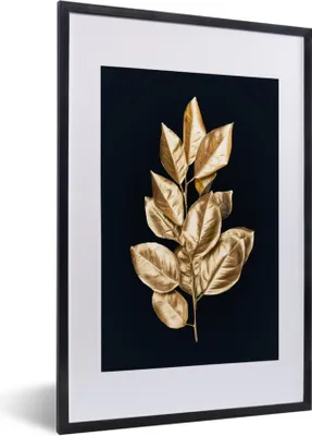 Produktbild von MuchoWow® MuchoWow® Gerahmtes Poster Blätter - Gold - Luxus 40x60 cm - Poster mit zchwarzem Bilderrahmen - Poster in Rahmen