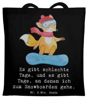 Produktbild von Mr. & Mrs. Panda Stoffbeutel Hase Snowboarden - Schwarz - Geschenk, Snowboardschule, Beutel, Snowboard, umhängebeutel, Tote Bag, Wintersport, Tasche, Laptoptasche