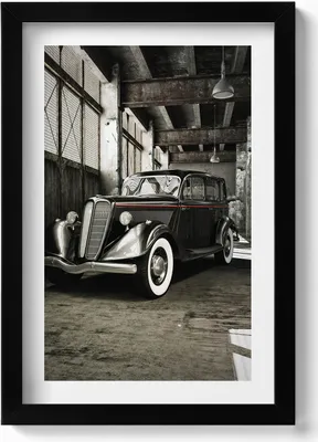 Produktbild von Oldtimer in einer alten Fabrik– Wandbild mit Rahmen – Gerahmtes Bild  – Wanddekoration – 20x30 cm – Schwarz