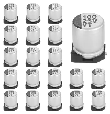 Alu-Elektrolytkondensatoren 100 µF 25 V, 20 Stk., 6,3x7,7 mm
