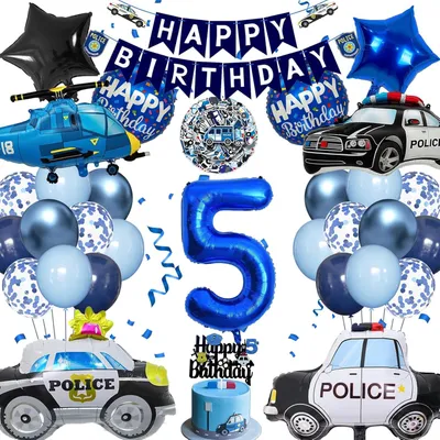 Produktbild von Polizei Geburtstag Deko Set, Ballons und Banner, für 5 Jahre, Party Zubehör