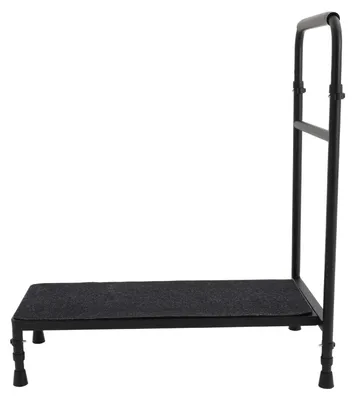 Produktbild von Betttritt Einstiegshilfe - Einzelstufe mit verstellbarem Handlauf - 77x30 cm - Höhe 86,5–99 cm - bis 150 kg belastbar - Schwarz