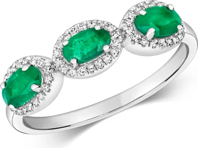 Image de Bague Femme Trilogie Or Blanc 375/1000 et Diamant 0.20 Carat avec Emeraude, 53 (16.9); TRS28950RSM