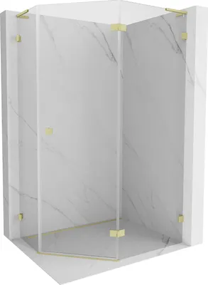 Produktbild von Mexen Lunar L Fünfeck-Duschkabine rechts öffnend 100 x 90 cm, transparent, gebürstetes Gold - 831L-100P-090L-55-00-P