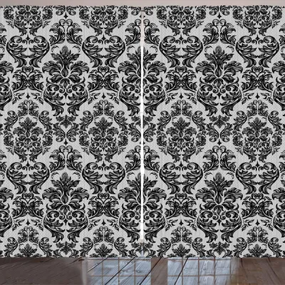 Produktbild von ARANDE Barock- Gardine, Vintage Spitze Muster antiken Viktorianischen Motive Renaissance Einflüsse, 280 x 260 cm, Schwarz und weiß