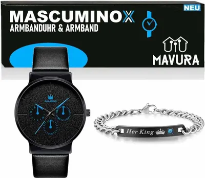 Image de MASCUMINOX Set de bracelets-montres Hommes Elégant Luxe Montre d'affaires Cadeau