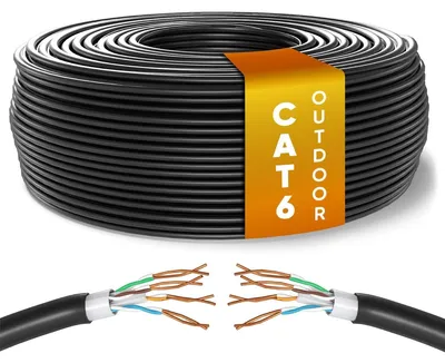Immagine prodotto di Cavo di rete Cat6 per esterni - Ethernet UTP resistente alle intemperie - 50 m - Nero