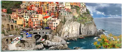 Produktbild von Bilder auf glas - Italien küste felsen landschaft - 140x50cm - Glasbilder - Wandbilder - Kunstdruck - zum Aufhängen bereit - Wanddekoration aus Glas - Glas Bilder - Wandbild auf Glas - GAB140x50-2710