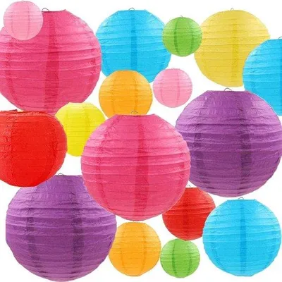 Zdjęcie produktu dla Zestaw dekoracyjny z papierowymi lampionami, 24 sztuki, 10–25 cm, na uroczystości