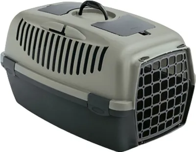 A pet carrier is shown against a white background.