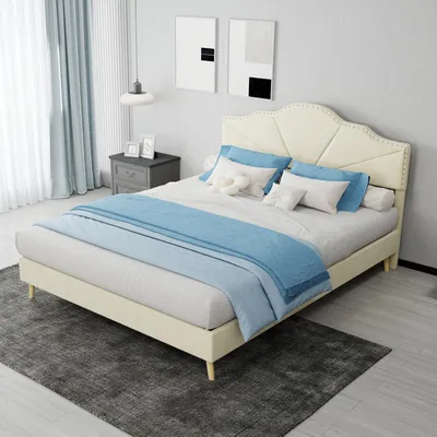 Immagine prodotto di Letto imbottito 140x200 cm con spazio contenitore e illuminazione LED, rivestito in ecopelle bianca, struttura del letto con rete a doghe, senza materasso