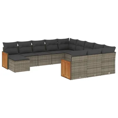 Produktbild von Modulares Garten-Sofa-Set, 12-teilig, Poly Rattan Grau, UV-beständig, mit 12 Sitzkissen & 13 Rückenkissen, abnehmbare Bezüge