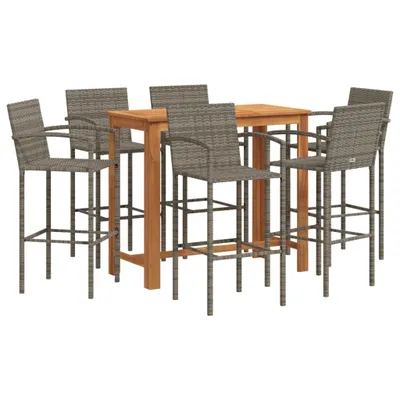 Produktbild von 7-tlg. Gartenbar-Set Grau Massivholz Akazie und Poly Rattan