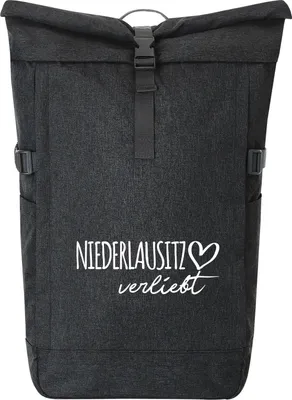 Produktbild von Huuraa Kurierrucksack Niederlausitz verliebt 30-44 Liter Black Melange Fairtrade Rolltop Rucksack Geschenkidee