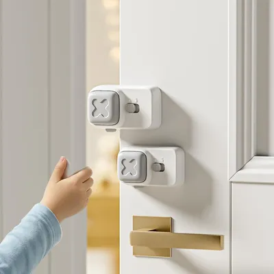 Imagen del producto de Juego de topes para puertas, 2 unidades, doble seguridad, amortiguación de silicona, protección para niños