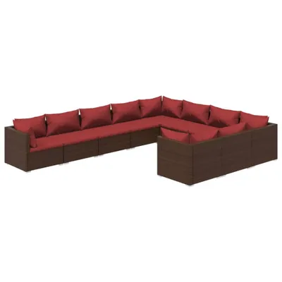 Produktbild von 10-tlg. Garten-Lounge-Set mit Kissen Poly Rattan Braun