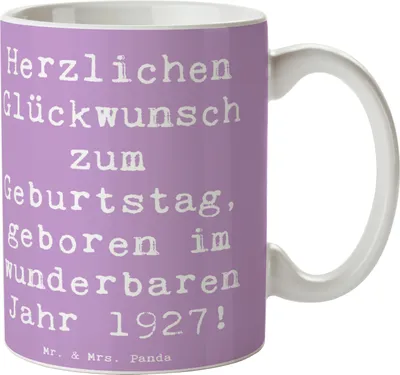 Produktbild von Mr. & Mrs. Panda Kaffeetasse Spruch 1927 Geburtstag - Lavendeltraum - Geschenk, Glückwunsch, Geburtsjahr, Teetasse, Happy Birthday, Becher, Tasse, Alter, Kaffeebecher