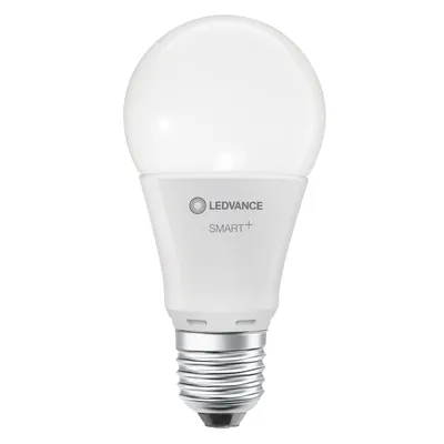 A white LED light bulb with a silver base, shown against a white background.