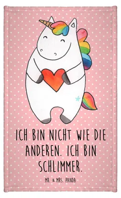 Produktbild von Mr. & Mrs. Panda Handtuch Gäste-WC Einhorn Herz - Rot Pastell - Geschenk, Freundin, gäste wc, Einhörner, badezimmer, Kleines, Lustig, Gästetuch, Klein, böse, Unicorn