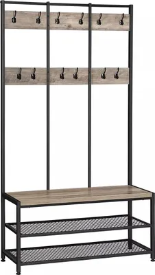 Zdjęcie produktu dla In And OutdoorMatch Wieszak na płaszcze Muhammad - Z półką na buty - Szary - 12 haczyków - Wieszak ścienny - Przemysłowy - 100 x 40 x 184 cm