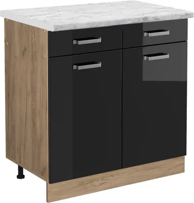 Obrázek produktu pro Spodní skříňka kuchyňské linky Vicco R-Line Černý vysoký lesk 80 cm PD Mramor, Model 45974