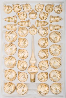 39 tlg. Glas-Weihnachtskugeln Set in Ice Champagner Gold Komet