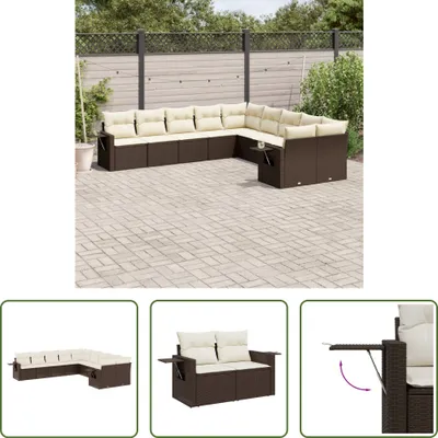 Produktbild von The Living Store 10-tlg. Garten-Sofagarnitur mit Kissen Braun Poly Rattan