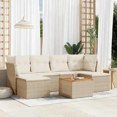 Produktbild von Design 7-tlg. Garten-Sofagarnitur mit Kissen Beige Poly Rattan, Gartenmöbel-Sets 2024 Neu