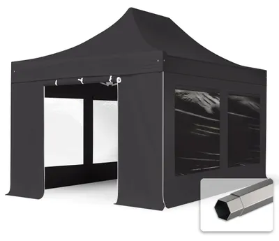 Immagine prodotto di TOOLPORT 3x4,5 m gazebo pieghevole PVC con laterali (finestre panoramiche), PREMIUM acciaio, nero