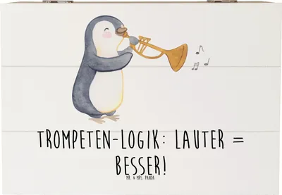 Produktbild von Mr. & Mrs. Panda Geschenkbox Trompeten Weisheit 22 x 15 cm - Weiß - Geschenk, fotobox, Melodie, Trompeter, schmuckbox, Musikinstrumente, Musiker, schatztruhe, Lernen