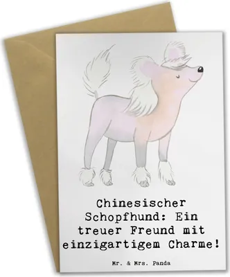 Produktbild von Mr. & Mrs. Panda Grußkarte Chinesischer Schopfhund Charme - Weiß - Geschenk, besondere Bindung, Hunde, Hundeliebhaber, liebevoll, Intelligenz, weihnachtskarten