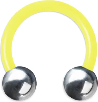 Produktbild von viva-adorno 2 x 12 x 6mm Hufeisen Piercing PTFE Kunststoff Edelstahl Kugeln Brustpiercing Septumpiercing verschiedene Farben Z439,gelb