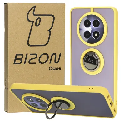 Produktbild von Bizon Case Hybrid Ring Fingerringhülle für Realme 12 / 12x, Rauch mit gelbem Rahmen