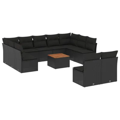 Produktbild von 12-tlg. Garten-Sofagarnitur mit Kissen Schwarz Poly Rattan