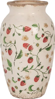 Image de Clayre & Eef Vase Ø 16x27 cm Beige Rouge Céramique Fraise