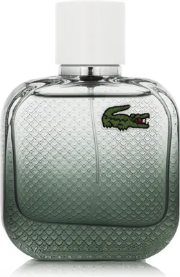 A clear, front-facing studio shot of a Lacoste L.12.12 Blanc Eau Intense Eau de Toilette bottle.