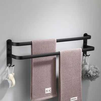 Image de Porte-serviettes de salle de bain à 2 barres, en aluminium, à fixation murale, pour salle de bain, cuisine et toilettes (2 barres de 50 cm, noir)