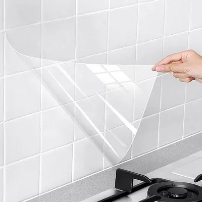 Obrázek produktu pro Průhledná fólie na kuchyňskou zástěnu, odolná proti vodě a oleji, 40 cm x 2 m, 4 kusy, samolepicí, na kuchyňskou zástěnu, skříňky, stěny a police