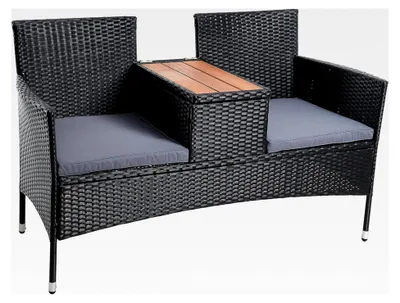 Produktbild von Gartenbank aus Polyrattan für 2 Personen mit Tisch