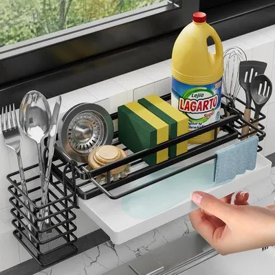 Immagine prodotto di Organizer autoadesivo per lavello con ripiano e 2 supporti