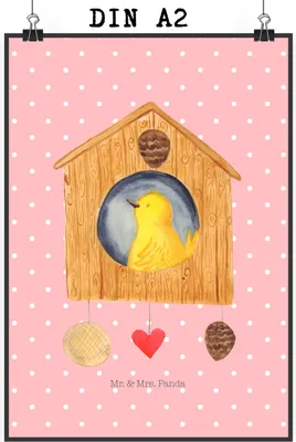 Produktbild von Mr. & Mrs. Panda Bild Vogel Haus DIN A2 - Rot Pastell - Geschenk, Vogelhaus, Castle, Kunstdruck, Vögel, Lustige Sprüche, Zuhause, Posterdruck, Wandbild, typografie poster