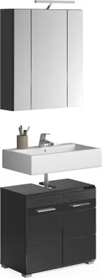 Image de Ensemble de salle de bain : meuble sous lavabo – noir brillant – KLEANKIN