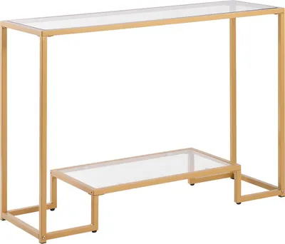 Produktbild von SucceBuy 2-stufiger Konsolentisch aus Glas, rechteckiger Beistelltisch in Gold, 107 cm