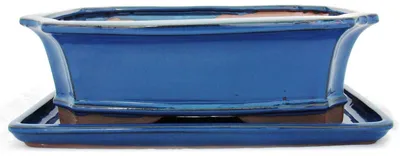 Obrázek produktu pro Bonsajová miska s podšálkem velikost 5 - modrá - hranatá - model G4 - d 31 cm - š 23 cm - v 9,5 cm