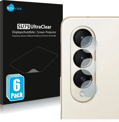 A product package for screen protectors is shown next to a smartphone's camera lenses.